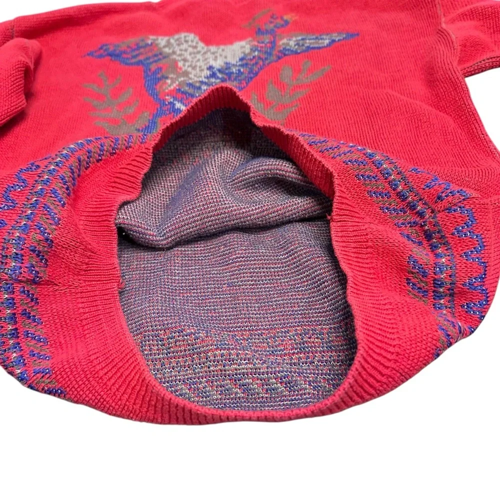 Vintage Koret Bird Novelty Sweater Red Graphic Knit Made‎ in USA Large